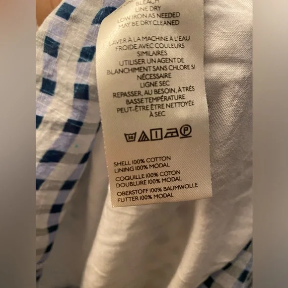 Anthropologie- Peregrine Blue and White Wavy Gingham Check Dress flutter sleeve - Picture 13 of 16